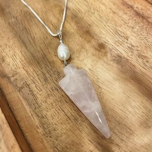 925 solid sterling silver pendulum protection Necklace pink quartz pearl